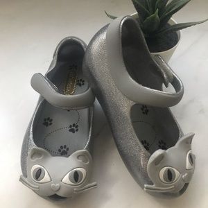 Mini Melissa Silver Glitter Cat Mary Janes